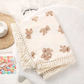 Swaddle Blanket with tassels-bear face